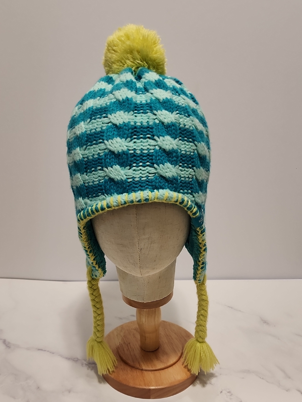 The North Face Blue and Yellow Pom-Pom Knit Hat